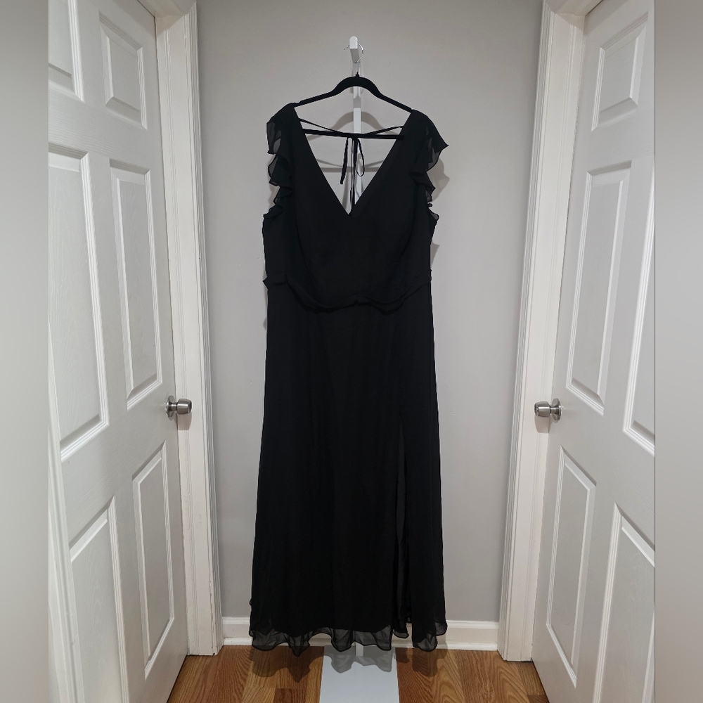 Azazie Womens Black Claudine A-Line Flutter Sleeve Chiffon Dress